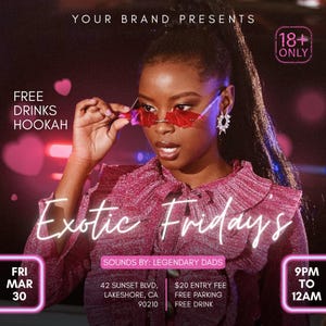 Exotic Fridays Party Flyer, Friday Party Flyer, After Work Party flyer, Club Flyer, Stripper Party Flyer, Freaky Party Flyer, Canva Editable