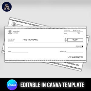 Bank Cheque Template, Bank Check Template, Check Template, Cheque Template, Printable Cheque, Manifestation Check, Canva Editable