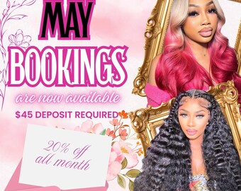 May Booking Flyer, Hair Braids, Wigs, Lashes (Canva Editable) (Digital Download)