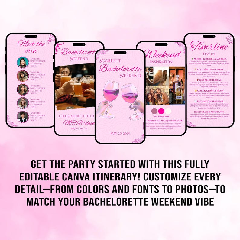 Bachelorette Party Itinerary Template, Editable Canva Invite (digital ...