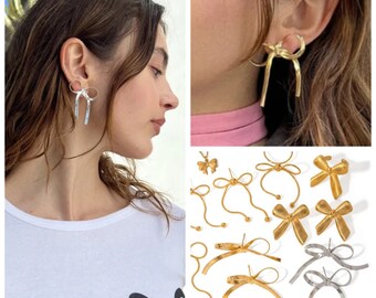 Trending 18k Gold or Silver Plated Stainless Steel Snake Chain Bow Earrings | Cute and fashionable Gift Idea | High Quality Studs for Girls