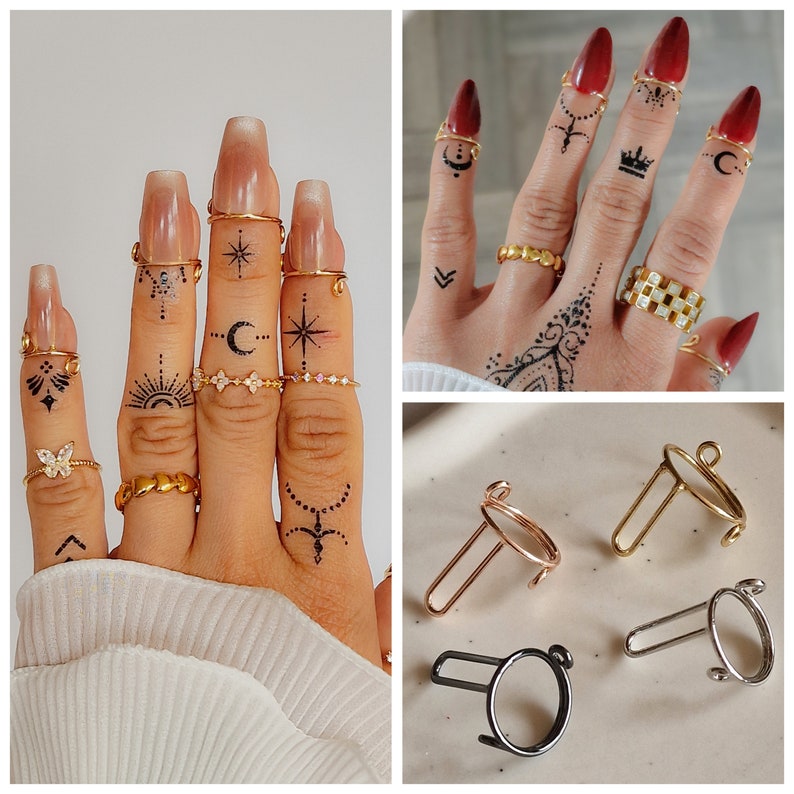 Trending Nagelringe x 10 Verstellbar Gold, Silber, Rosegold & Schwarz überzogenes Kupfer abnehmbar Wudu freundlich Halal Wiederverwendbar Bild 1