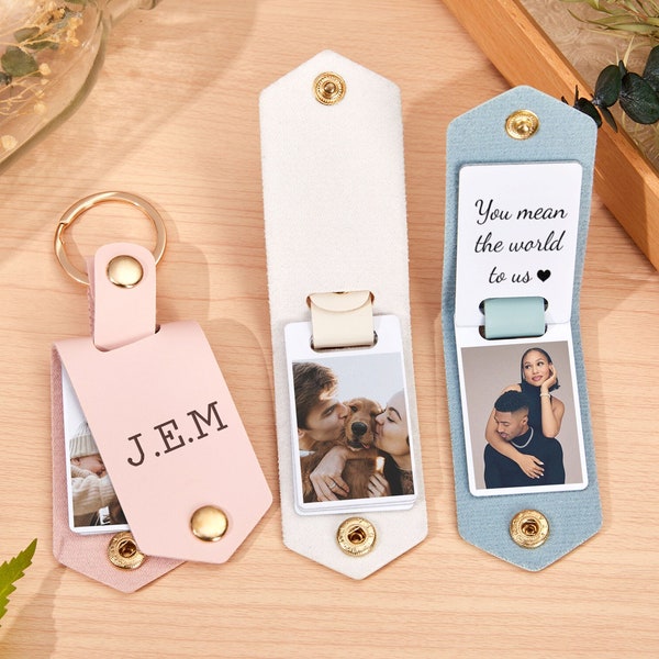 Multi-Photo Leather Keychain,Personalized Photo Keyring,Leather Keychain with Photo,Picture Key Chain,Gift for Her Wife,Mother’s Day Gift