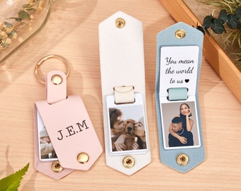 Multi-Photo Leather Keychain,Personalized Photo Keyring,Leather Keychain with Photo,Picture Key Chain,Gift for Her Wife,Mother’s Day Gift