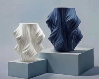 Minimalistische 3D-gedruckte gewellte Vase für Trockenblumen - Handgemachte organische Formvase, abstrakte Vase, Wohnkultur, perfekt als Geschenk