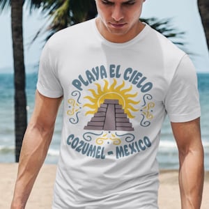 Playa El Cielo Cozumel Mexico T-Shirt, Vintage Mayan Pyramid Tee, Retro Mexico Travel Souvenir Shirt, Beach Vacation Graphic Tee Gift