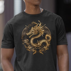 Golden Dragon T-Shirt, Asian Dragon Graphic Tee, Mythical Dragon Shirt, Chinese Dragon Art, Unisex Graphic Tee, Fantasy Dragon Gift
