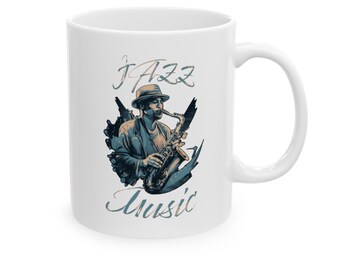 Taza de cerámica con saxofón de jazz: regalo para amantes de la música (325 ml)