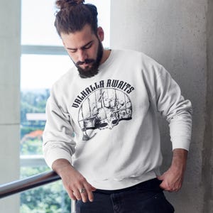 Valhalla Awaits Viking Sweatshirt: Norse Mythology Crewneck
