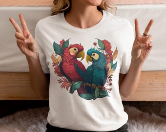 Tropical Parrot Graphic Tee: Boho Bird Lover T-Shirt