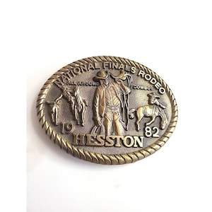 1982 Brass Hesston Nation Finals Rodeo Cowboy Belt Buckle Eighth Edition
