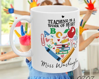 Taza de café personalizada para maestros, la enseñanza es una obra del corazón, regalo para maestros, agradecimiento a los maestros, regalo para amantes del café, regalo para maestros