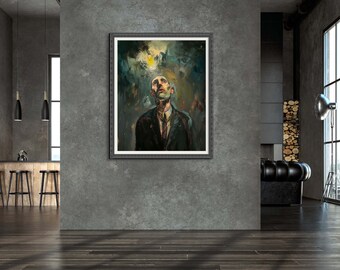 Emotional Fine Art Decor: Unique Oil Painting for Moody Home Styling, Portrait of a Man