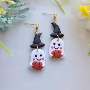 Elegant Ghost Witches Dangle Earrings/ Halloween Jewelry/ Polymer Clay Earrings