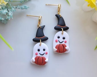 Elegantes pendientes colgantes de brujas fantasmas/Joyería de Halloween/Pendientes de arcilla polimérica