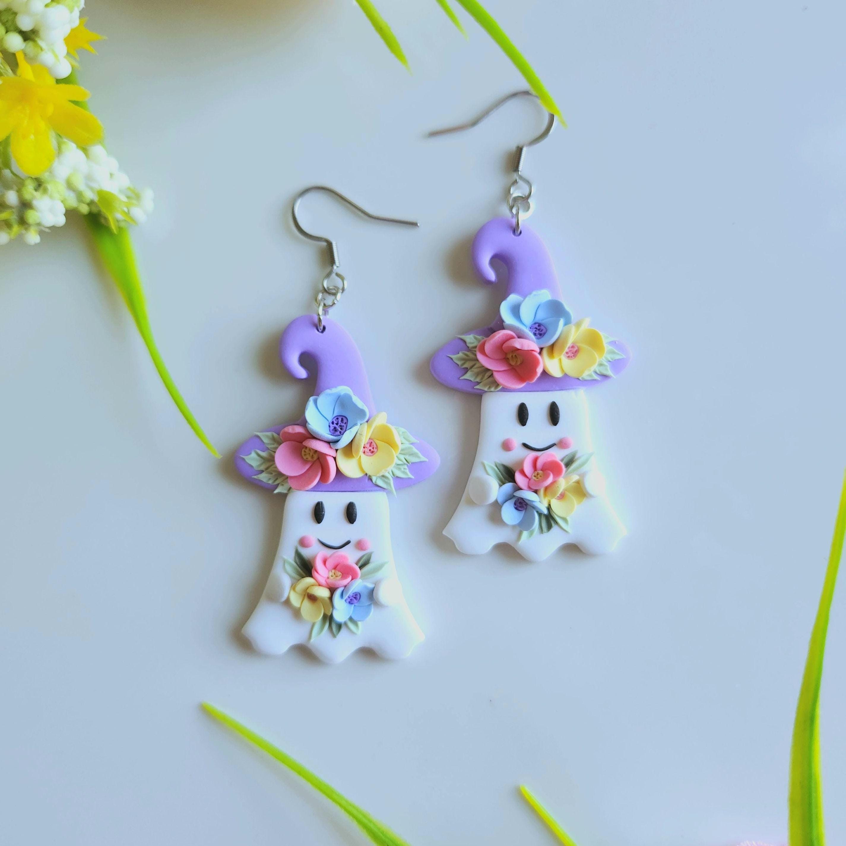 Floral Ghost Witches Dangle/ Halloween Earring/ Polymer Clay Earring