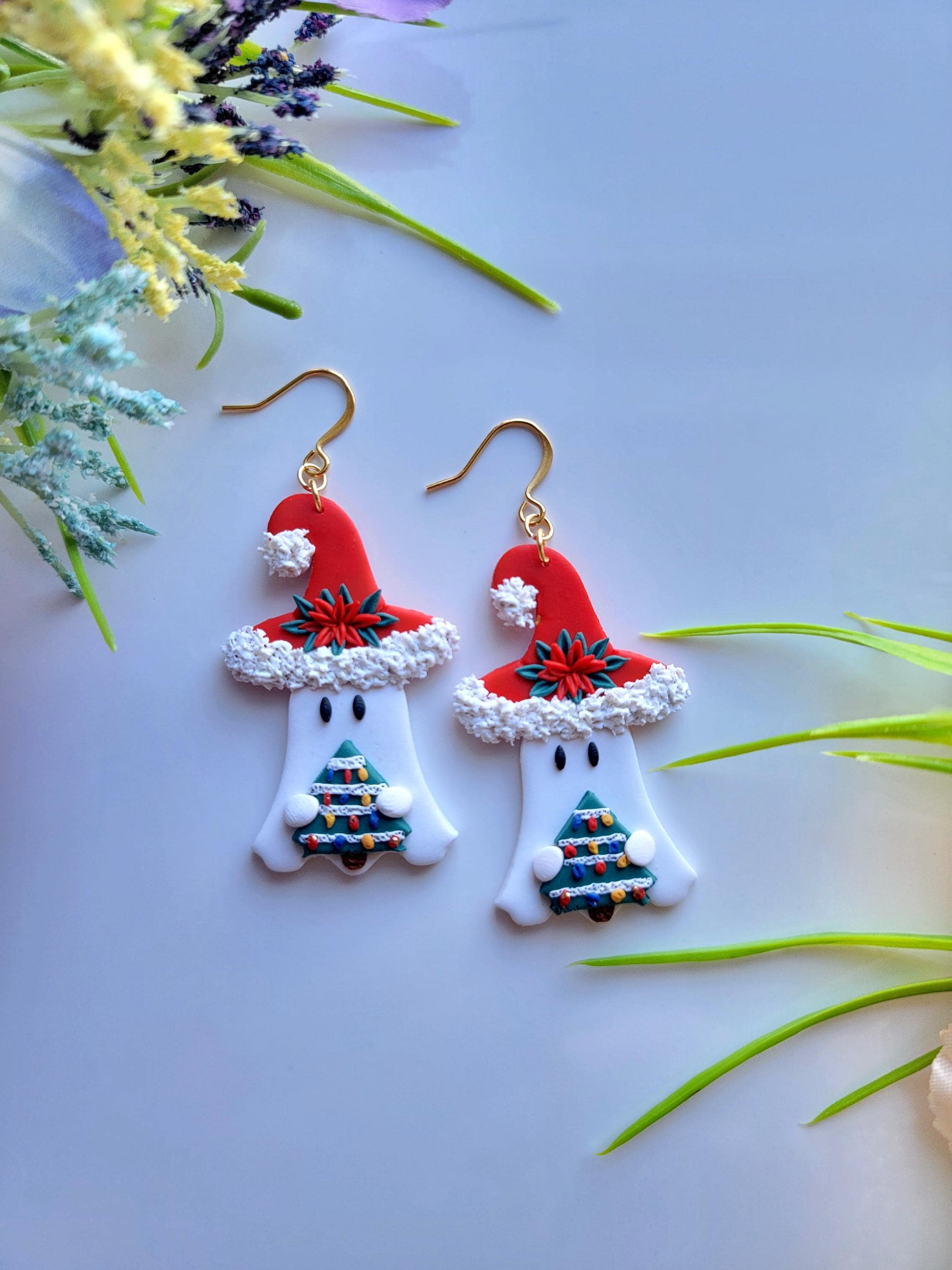 Floral Ghost Witches Dangle/ Halloween Earring/ Polymer Clay Earring