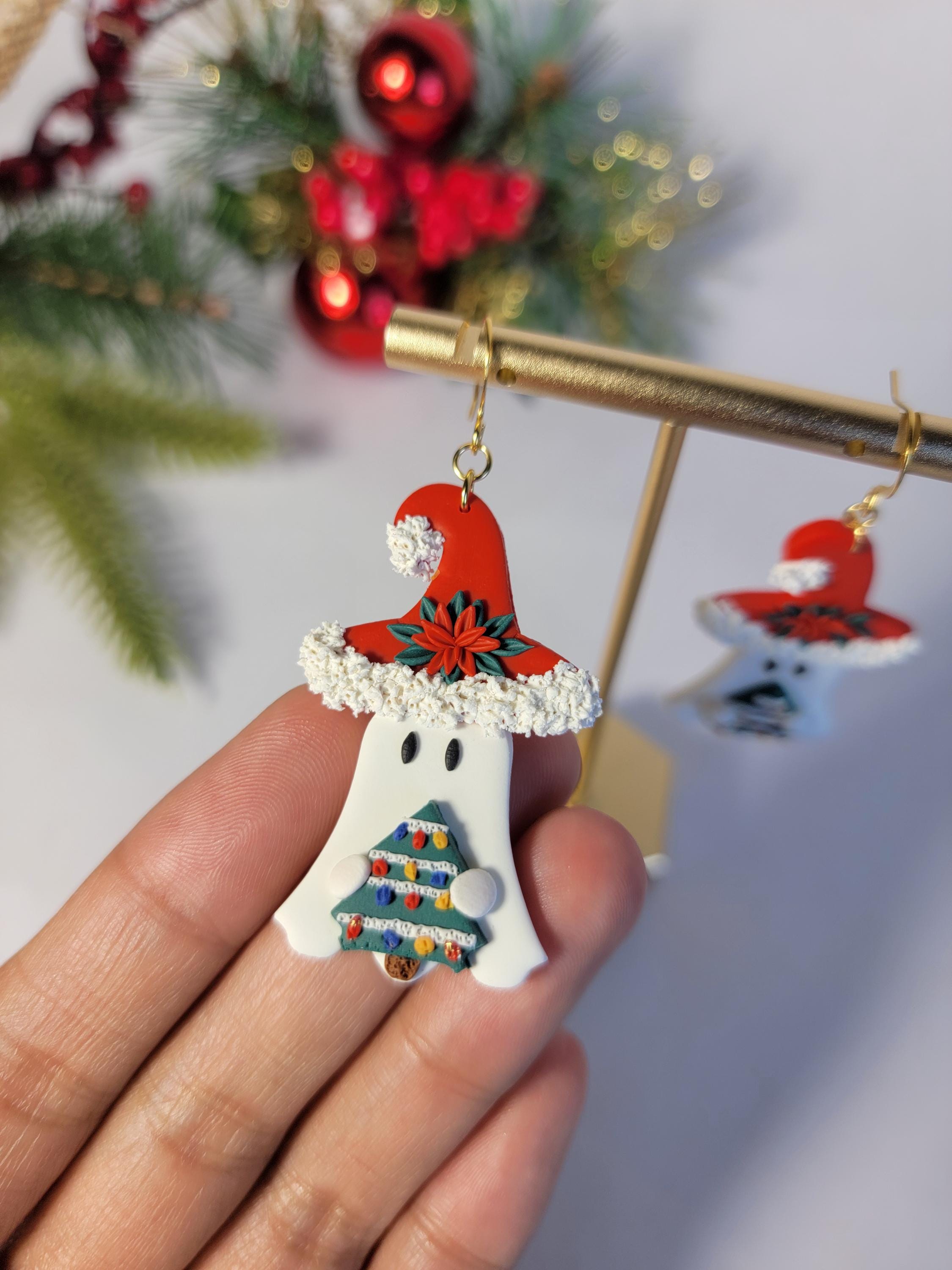 Floral Ghost Witches Dangle/ Halloween Earring/ Polymer Clay Earring