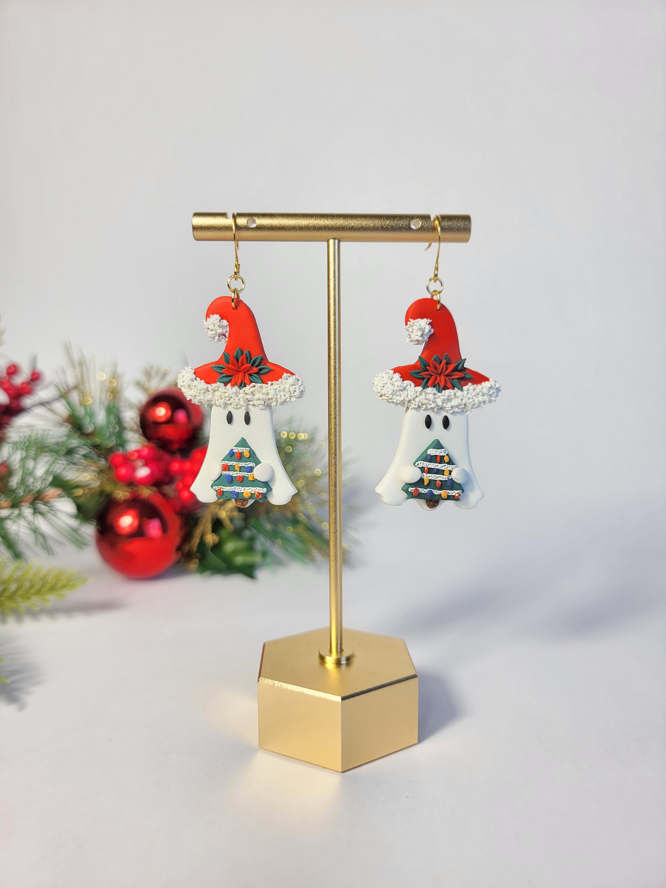 Floral Ghost Witches Dangle/ Halloween Earring/ Polymer Clay Earring
