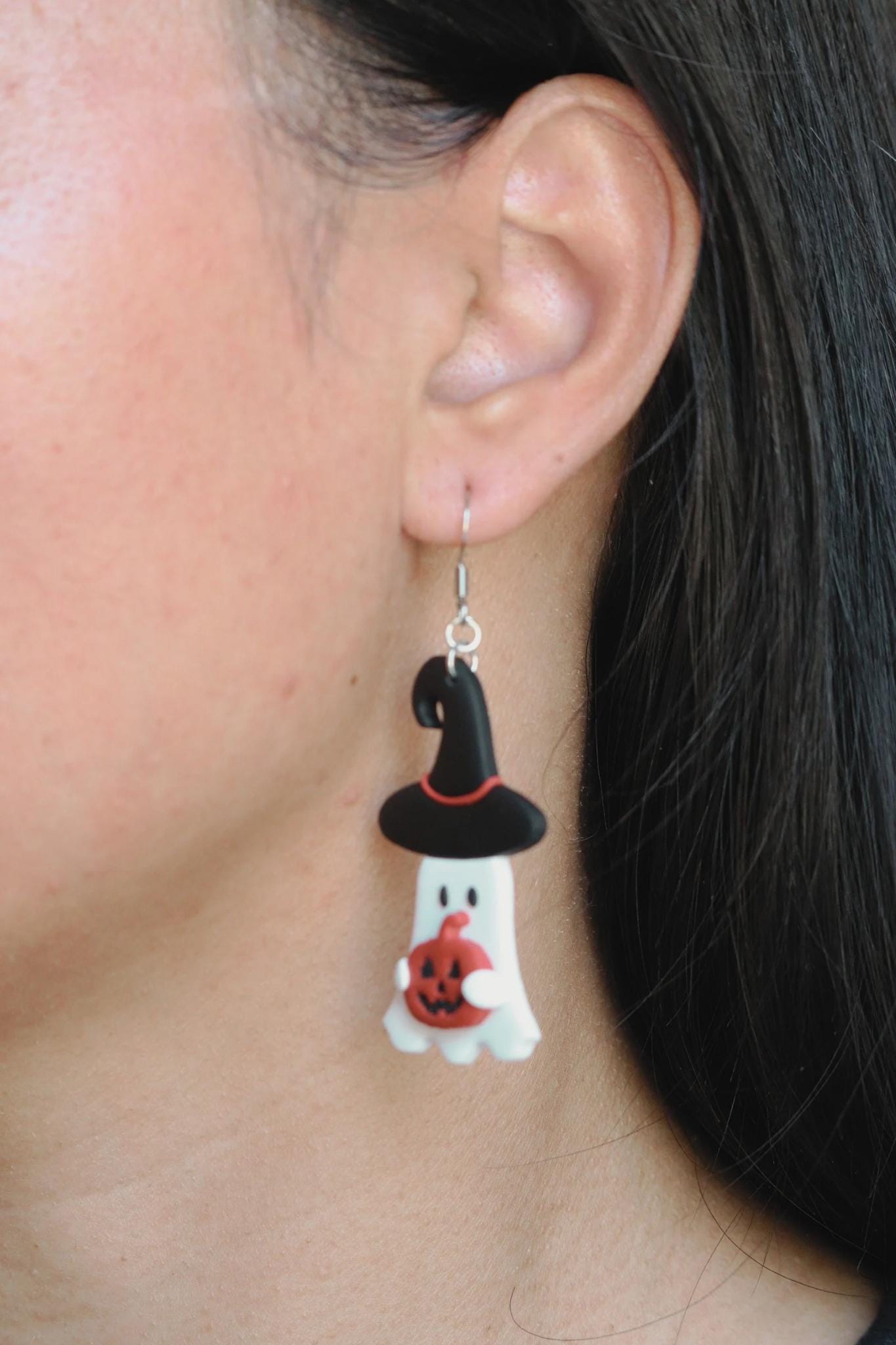 Floral Ghost Witches Dangle/ Halloween Earring/ Polymer Clay Earring