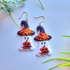 Floral Ghost Witches Dangle/ Halloween Earring/ Polymer Clay Earring