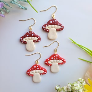 Mushroom Dangle Earrings/ Handmade Jewelry/ Polymer Clay Earring/ Fall Earring