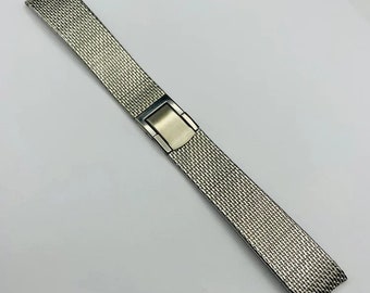 Bracelet de montre homme en maille fine en acier inoxydable vintage des années 1970, Neuf, ancien stock, État neuf, 17,5 mm