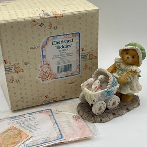 Cherished Teddies, Figurine, Jessica, &quot;A Mother’s Heart is Full of Love&quot;, Vintage, 1995, Orig Box, Clean Adoption Cert, Perfect Condition!