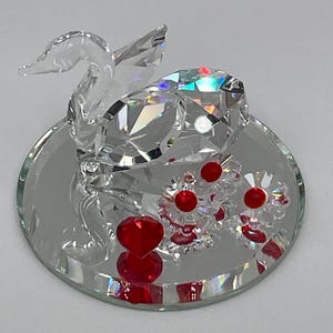 Crystal Swan Figurine: Red Heart & Swarovski Flower Accents