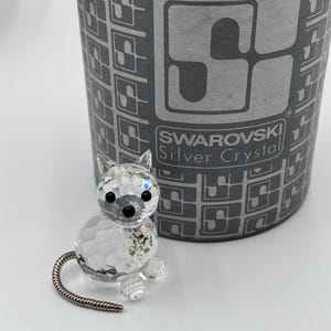 Swarovski, Crystal, Cat, Figurine, Metal Tail, Very Vintage, Introduced 1982, Retired, Original Box, COA, Perfect Condition! Perfect Gift!!