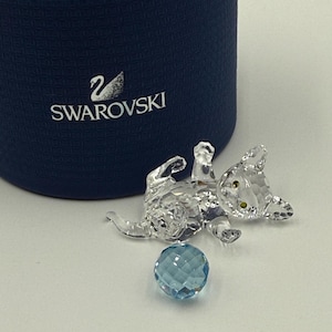 Swarovski, Crystal, Kitten, Blue Ball, Playing, Figurine, Perfect Condition, Vintage, Retired, Original Box, Perfect Gift for a Cat Lover.