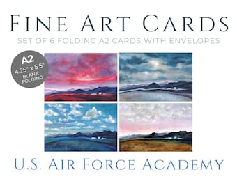 USAFA Class Color Fine Art Blank Cards of U.S. Air Force Academy, Size A2 Folding Card Set and Envelopes, Oil Painting by Glory Paulson