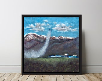 Air Force Academy Painting with Thunderbirds, "Sanctuary Pointe View," with Boxed Chapel, Signed Print by Glory Paulson, USAFA Gift