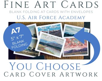 USAFA A7 Fine Art Blank Cards of U.S. Air Force Academy, 5" x 7" Folding Greeting Card Set and Envelopes, Oil Painting by Glory Paulson
