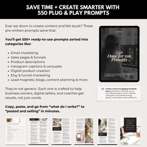 550 Ready-to-Use ChatGPT Prompts for Digital Product Creation, Social Media, and Email Marketing | PLR Digital Product with Organized Prompt Categories for Etsy Sellers, Instagram Coaches, Affiliate Marketers, and Course Creators | Save Time Writing Content Using AI | Includes Canva File and PDF