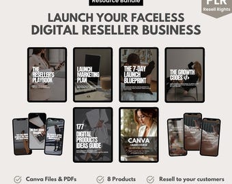 Launch Your Faceless Digital Reseller Business | Faceless Digital Marketer | Theme Page Guide | PLR Digital Product Bundle | MRR Edit Canva