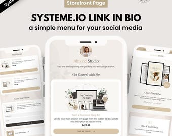 Almond StudioのLink in Bioファネルテンプレート：Systeme.ioのInstagramランディングページ、無料フォーム、デジタルマーケティング用のStanストアスタイルのウェブサイト