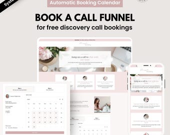 Blush Book a Call Systeme.io Funnel Template, Online Calendar, Sales Page, Systeme Zoom, Google Meet Bookings form, Free discovery call Pink
