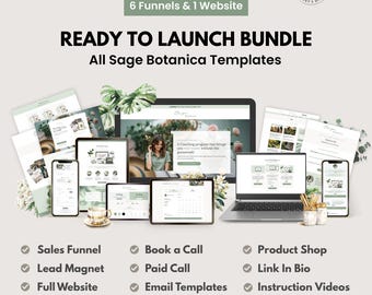 Sage Botanica Systeme.io Bundle. 6 Sales Funnels & Website for Digital Marketing. Coaches. Service Providers in Green for Systeme