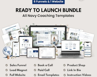 Navy Coaching Systeme.io Bundle. 6 Sales Funnels & Website for Digital Marketing. Coaches. Service Providers in Blue for Systeme Sales