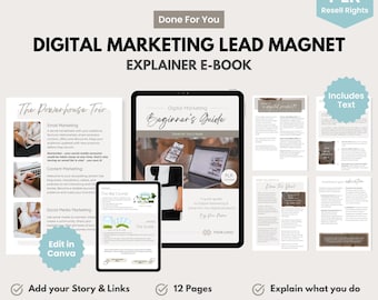 Digital Marketing PLR Ebook Template, Canva Lead Magnet for Email List Building, DFY Affiliate Marketing Freebie, PLR Digital Product Seller