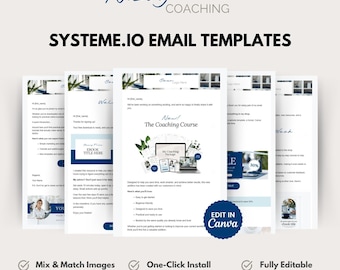 Systeme.io Email Template Designs - One-click install Campaign & Newsletter - 35 graphics to mix and match in Navy Blue branding.