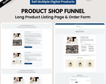 Navy Digital Product Shop Funnel Template: Systeme.io Sales Page & Order Form for Digital Marketing and Online Product Layouts