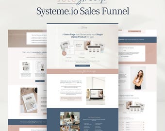 Systeme.io Funnel Template, Digital Product Sales Page, Landing Page, Opt-In, Order Form, Upsell for Courses, Clean Feminine pink, grey blue