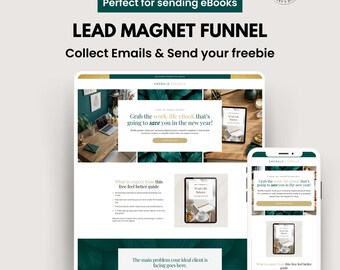 Emerald Lead Magnet Funnel Template: Systeme.io Mini Sales Page Opt-In & Freebie Landing Page for Coaches and Digital Product Sellers Green