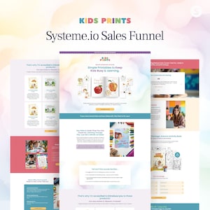 Plantilla de embudo para niños de Systeme.io, página de destino imprimible para actividades infantiles para productos digitales, formulario de pedido y venta adicional para Systeme.io