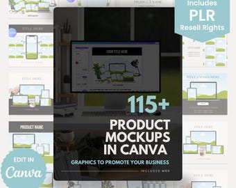Digital Product Mockups Canva Template | MRR & PLR | Etsy, eBook, Course, Coaching, Promote Digital Files | Canva Advertising Template