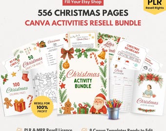 550+ Christmas Activity Pages Bundle & Planner, Editable Canva Templates, Coloring, Games, PLR + Master Resell Rights MRR, Rebrand and Sell