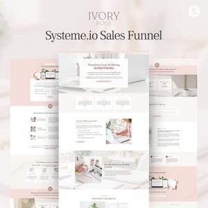 Systeme.io Sales Funnel Template. Ivory Rose. Opt-In. Order Bump. Upsell. Digital Marketing. Coaches. Service Provider Pink Systeme