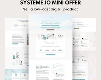 Systeme.io Mini Offer Funnel Template, Aqua Blue Digital Product Sales Page, 2-Step Checkout + Abandoned Cart Email Follow Up - Coastal